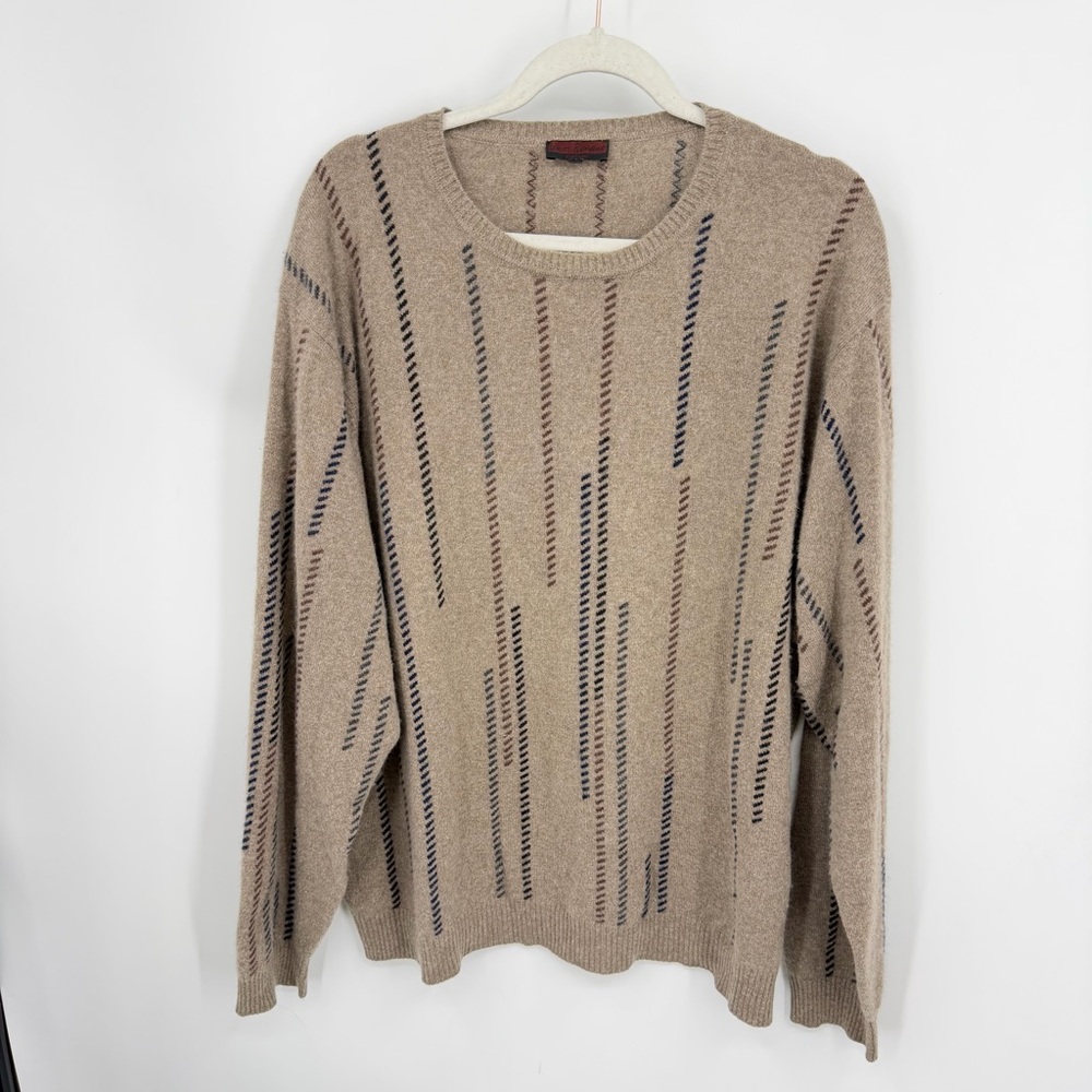 Lenor Romano Cashmere Classic Men's Crewneck Sweater XL beige striped